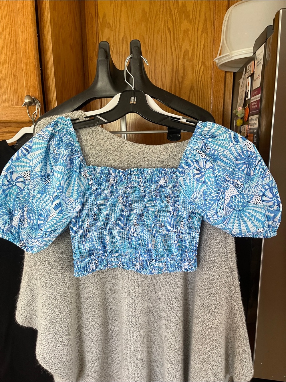 Lilly Pulitzer Blue Floral Puff Sleeve Smocked Crop Top Small